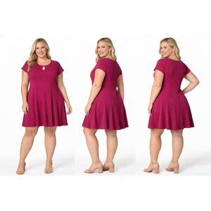 ✨ NWT 24Seven Fuchsia Pink Textured Keyhole Fit & Flare Dress 3X ✨